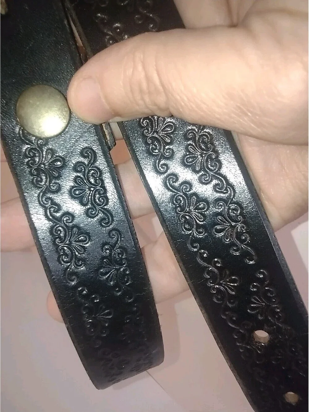 Vintage 70s Hand Tooled Leather Belt Alpaca Mexico Cowboy Boot Buckle Western